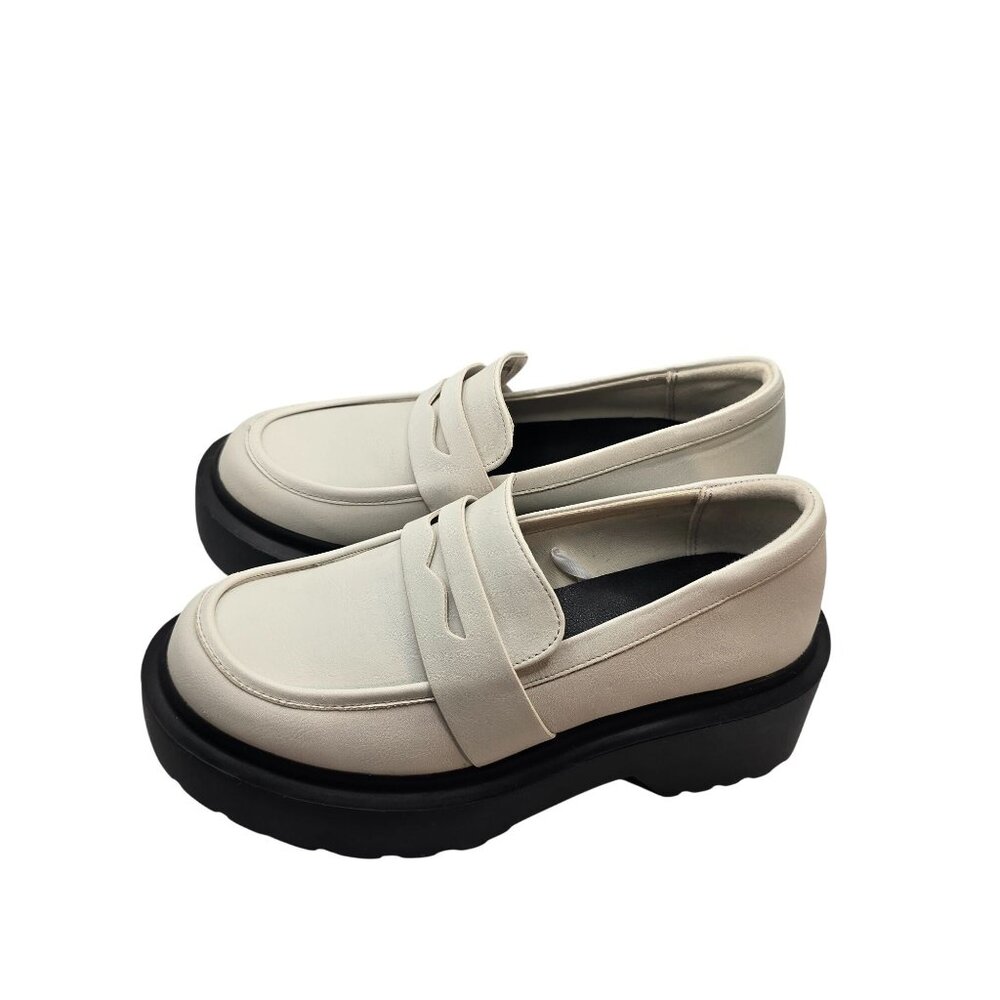 Wild Fable Women's Platform Penny Loafer White Faux Leather Shoes Size 6.5 in. - Picture 2 of 7